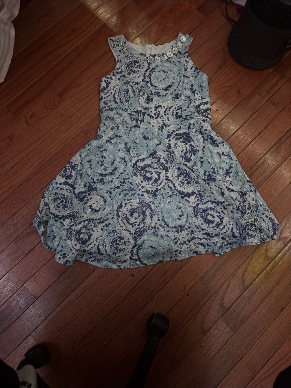 Girls Blue Floral Sleeveless Dress